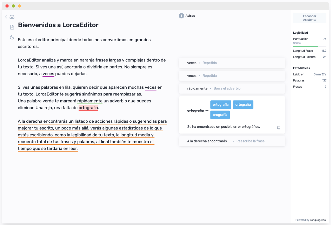 lorca editor corrector en español